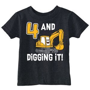 Toddler Funny T Shirts 4 And Digging It Excavator Birthday Tee For Young Kids